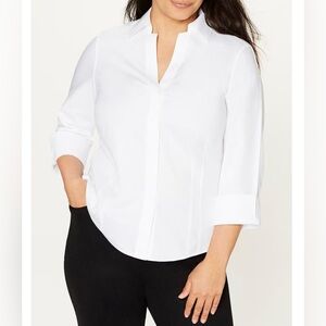 Investments the Taylor Classic White Button Down V-Neck Shirt 3/4 Sleeve Size 22